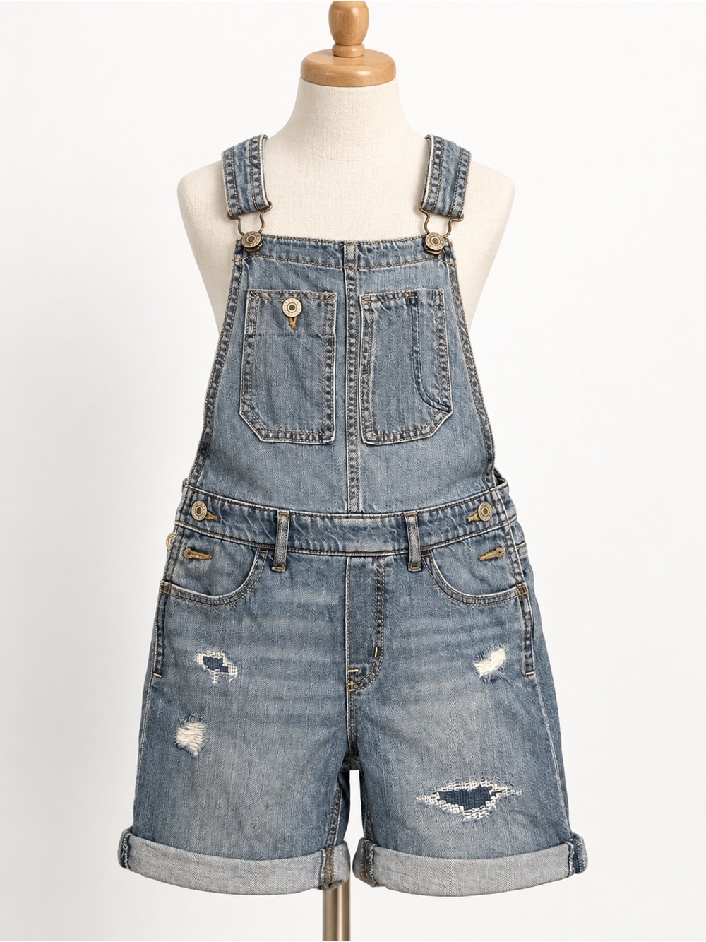Gap Kids Girls Denim Shortalls Large 10 11 Distressed Jean Overalls 100% Cotton